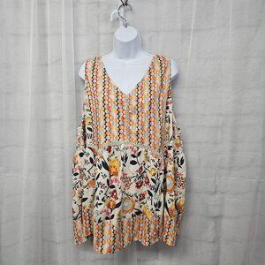 Angie Pink Orange Polka Dot Floral Tank Boho Festival Hippie 3X